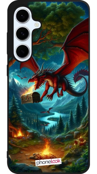 Samsung Galaxy S24 FE Case Hülle - Silikon schwarz Drache Fliegend Wald Schatz