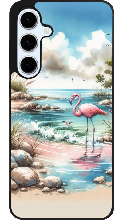 Samsung Galaxy S24 FE Case Hülle - Silikon schwarz Flamingo Aquarell