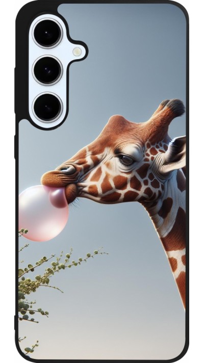 Samsung Galaxy S24 FE Case Hülle - Silikon schwarz Giraffe mit Blase