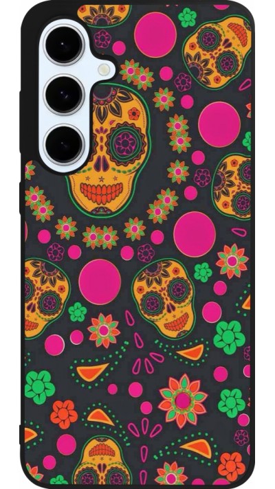 Samsung Galaxy S24 FE Case Hülle - Silikon schwarz Halloween 22 colorful mexican skulls