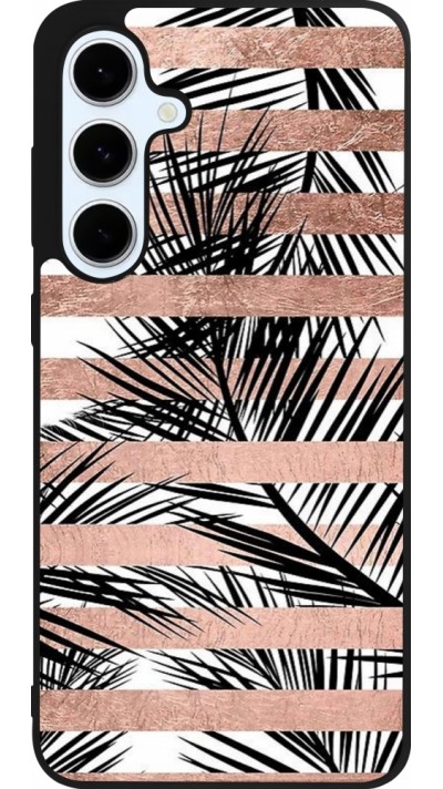 Samsung Galaxy S24 FE Case Hülle - Silikon schwarz Palm trees gold stripes