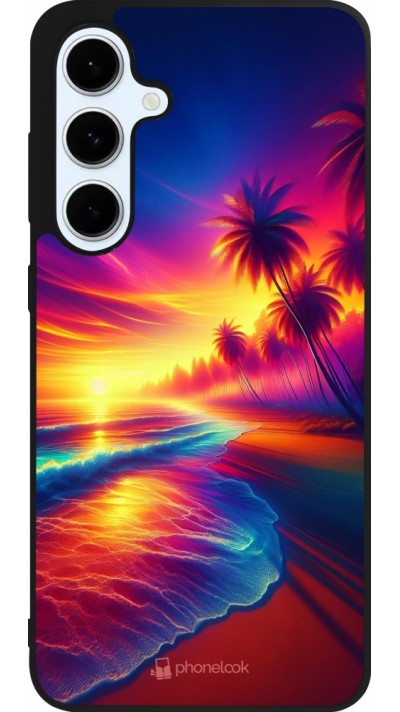 Samsung Galaxy S24 FE Case Hülle - Silikon schwarz Strand Sonnenuntergang auffällig