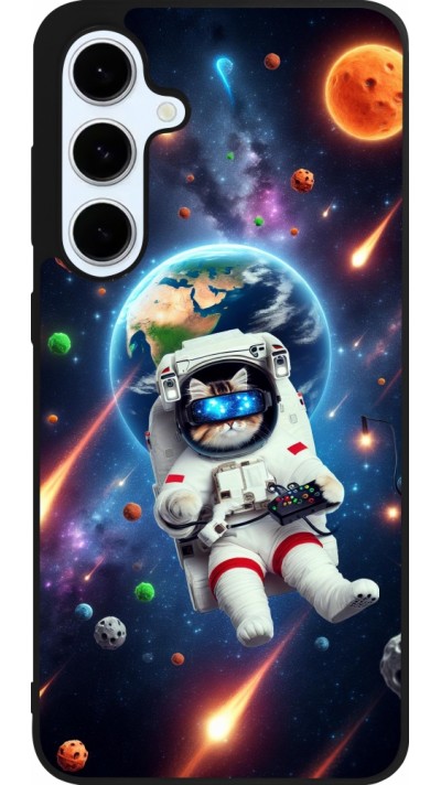 Samsung Galaxy S24 FE Case Hülle - Silikon schwarz VR SpaceCat Odyssee