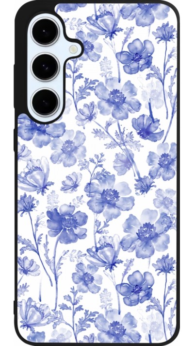 Coque Samsung Galaxy S24 FE - Silicone rigide noir Spring 23 watercolor blue flowers