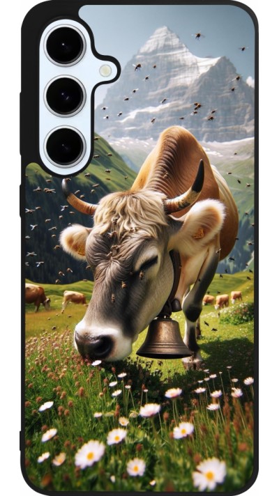 Coque Samsung Galaxy S24 FE - Silicone rigide noir Vache montagne Valais