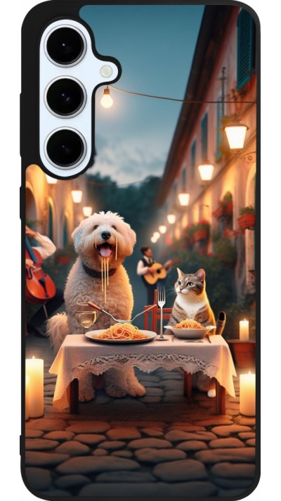 Coque Samsung Galaxy S24 FE - Silicone rigide noir Valentine 2024 Dog & Cat Candlelight