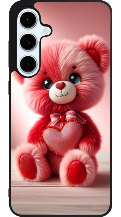 Coque Samsung Galaxy S24 FE - Silicone rigide noir Valentine 2024 Ourson rose