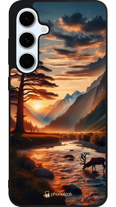 Coque Samsung Galaxy S24 FE - Silicone rigide noir Valley Sunset Deer Tree