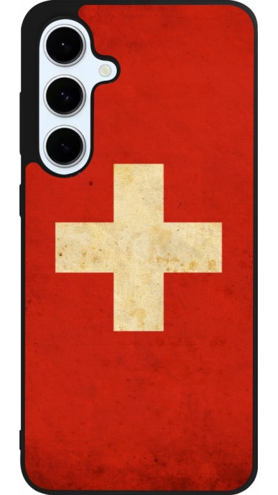 Coque Samsung Galaxy S24 FE - Silicone rigide noir Vintage Flag SWISS