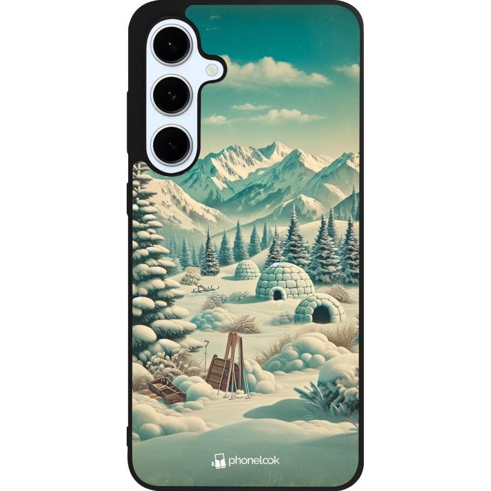 Samsung Galaxy S24 FE Case Hülle - Silikon schwarz Vintage Schneebedeckter Berg Iglu