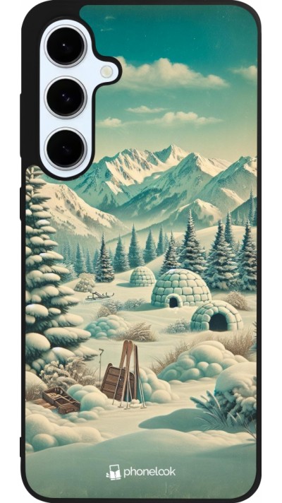 Coque Samsung Galaxy S24 FE - Silicone rigide noir Vintage Snowy Mountain Igloo