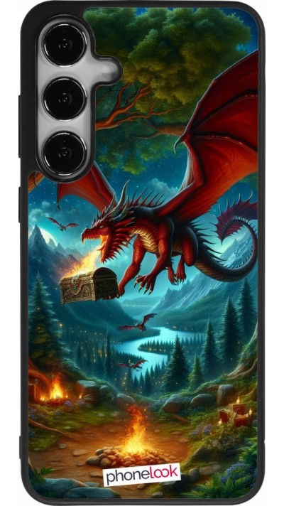 Samsung Galaxy S24+ Case Hülle - Silikon schwarz Drache Fliegend Wald Schatz