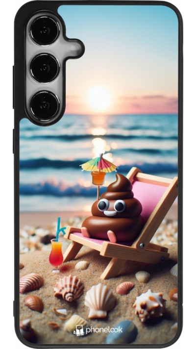 Samsung Galaxy S24+ Case Hülle - Silikon schwarz Kackhaufen Emoji auf Liegestuhl