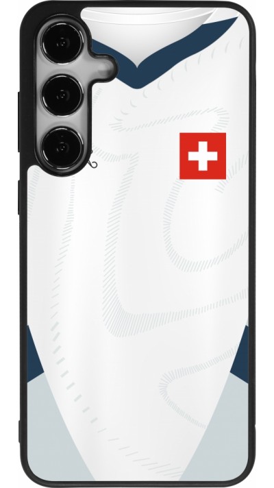 Coque Samsung Galaxy S24+ - Silicone rigide noir Maillot de football Suisse Extérieur personnalisable