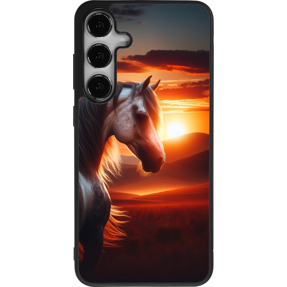 Samsung Galaxy S24+ Case Hülle - Silikon schwarz Majestätischer Sonnenuntergang Pferd