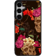 Samsung Galaxy S24+ Case Hülle - Silikon schwarz Skulls and flowers