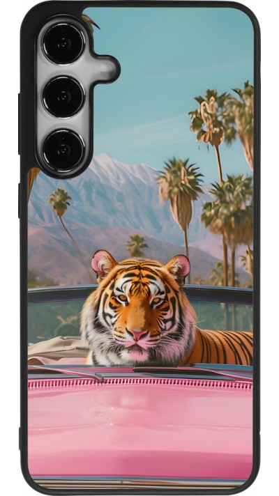 Coque Samsung Galaxy S24+ - Silicone rigide noir Tigre voiture rose