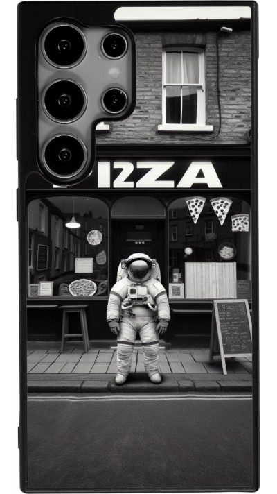 Samsung Galaxy S24 Ultra Case Hülle - Silikon schwarz Astronaut vor einer Pizzeria