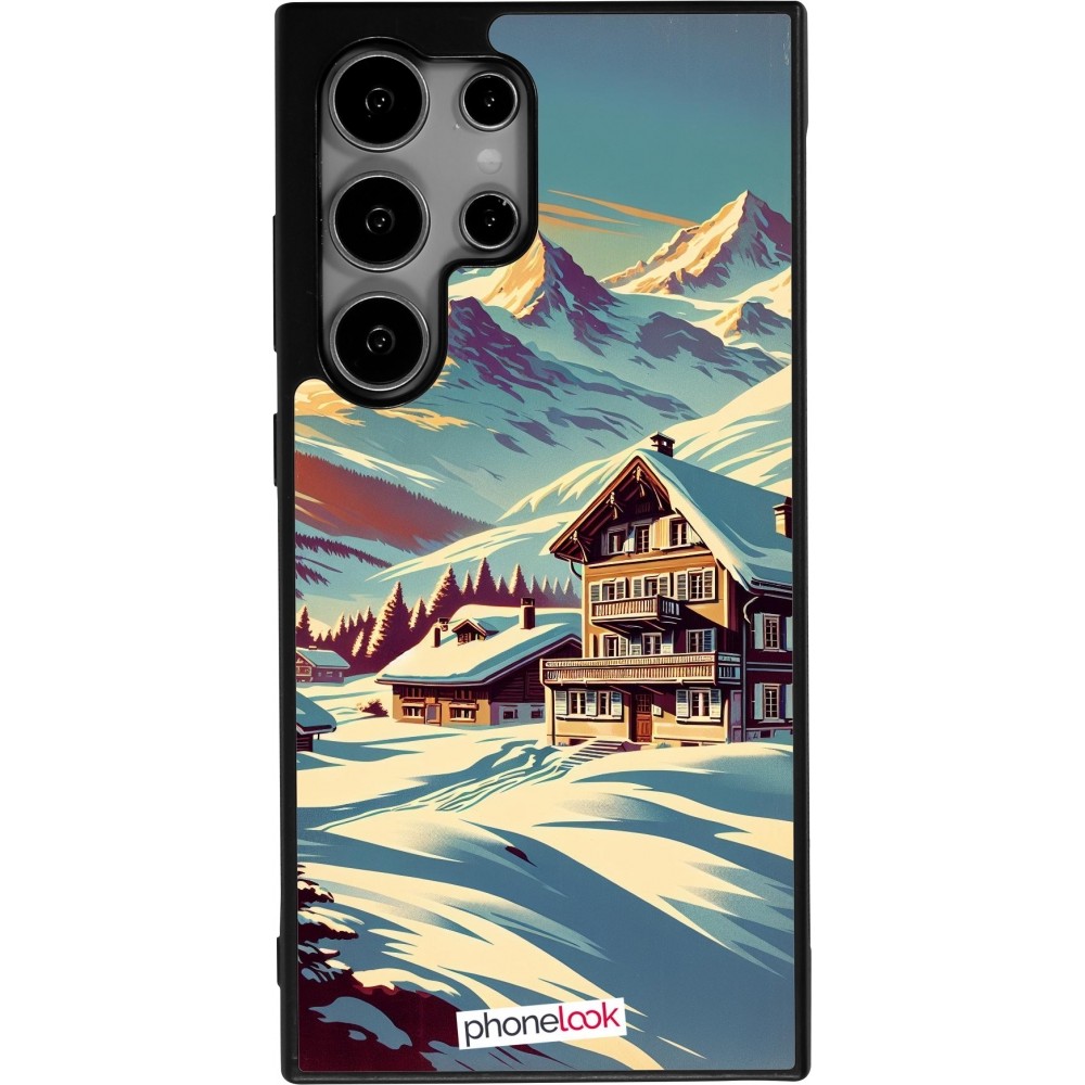 Samsung Galaxy S24 Ultra Case Hülle - Silikon schwarz Chalet Berg verschneit