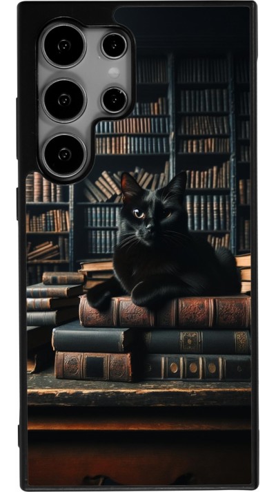 Samsung Galaxy S24 Ultra Case Hülle - Silikon schwarz Katze Bücher dunkel