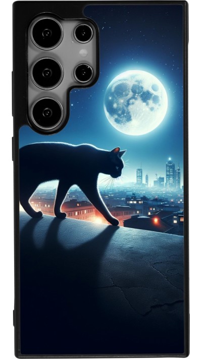 Samsung Galaxy S24 Ultra Case Hülle - Silikon schwarz Schwarze Katze unter dem Vollmond