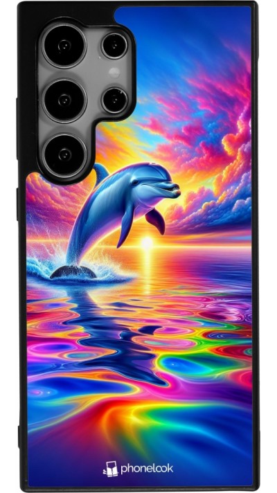 Samsung Galaxy S24 Ultra Case Hülle - Silikon schwarz Glücklicher Regenbogen-Delfin