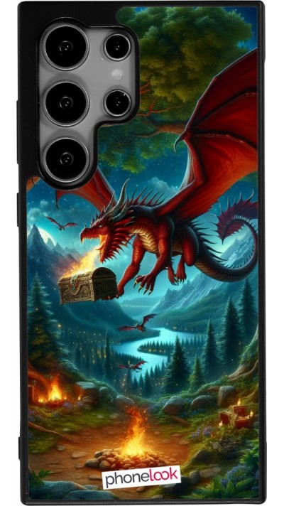 Samsung Galaxy S24 Ultra Case Hülle - Silikon schwarz Drache Fliegend Wald Schatz