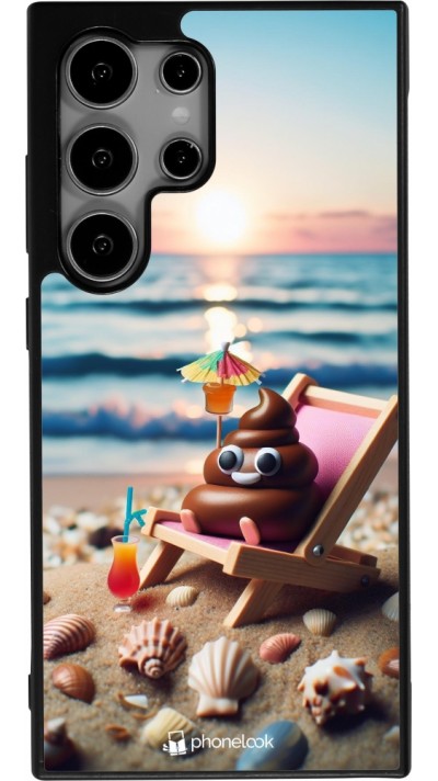 Samsung Galaxy S24 Ultra Case Hülle - Silikon schwarz Kackhaufen Emoji auf Liegestuhl