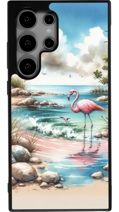 Samsung Galaxy S24 Ultra Case Hülle - Silikon schwarz Flamingo Aquarell