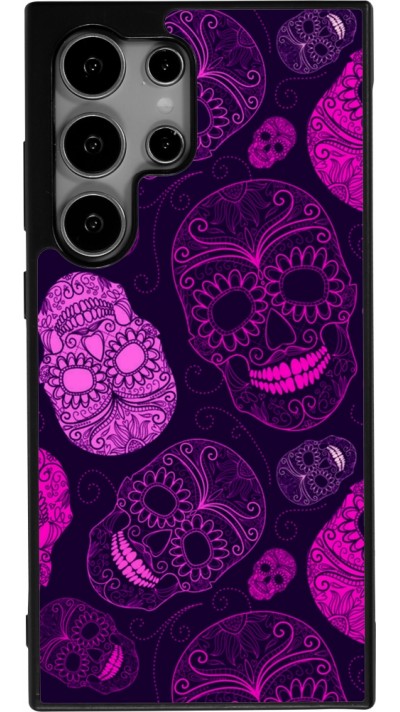 Samsung Galaxy S24 Ultra Case Hülle - Silikon schwarz Halloween 2023 pink skulls