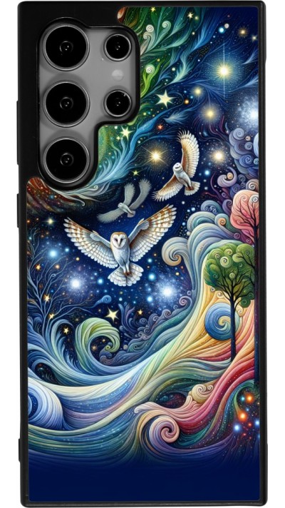 Coque Samsung Galaxy S24 Ultra - Silicone rigide noir hibou volant floral