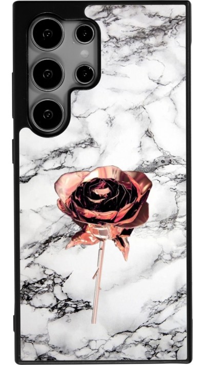 Coque Samsung Galaxy S24 Ultra - Silicone rigide noir Marble Rose Gold