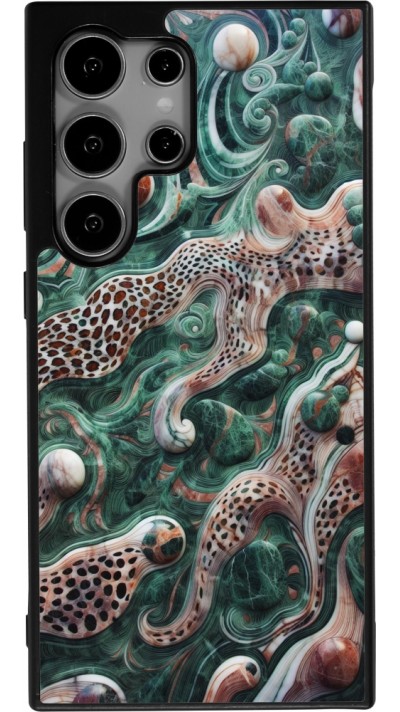 Coque Samsung Galaxy S24 Ultra - Silicone rigide noir Marbre vert et léopart abstrait