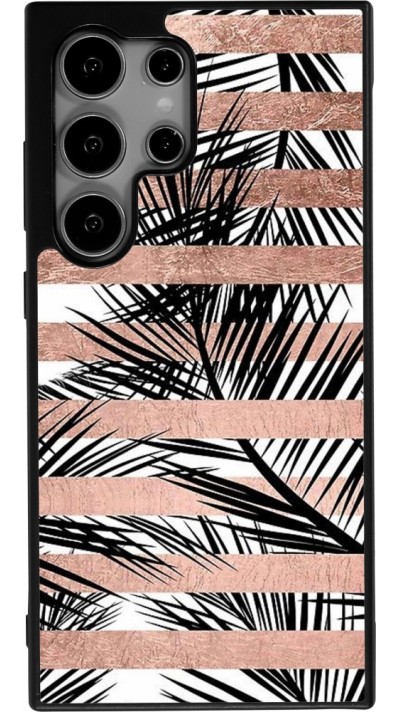 Samsung Galaxy S24 Ultra Case Hülle - Silikon schwarz Palm trees gold stripes