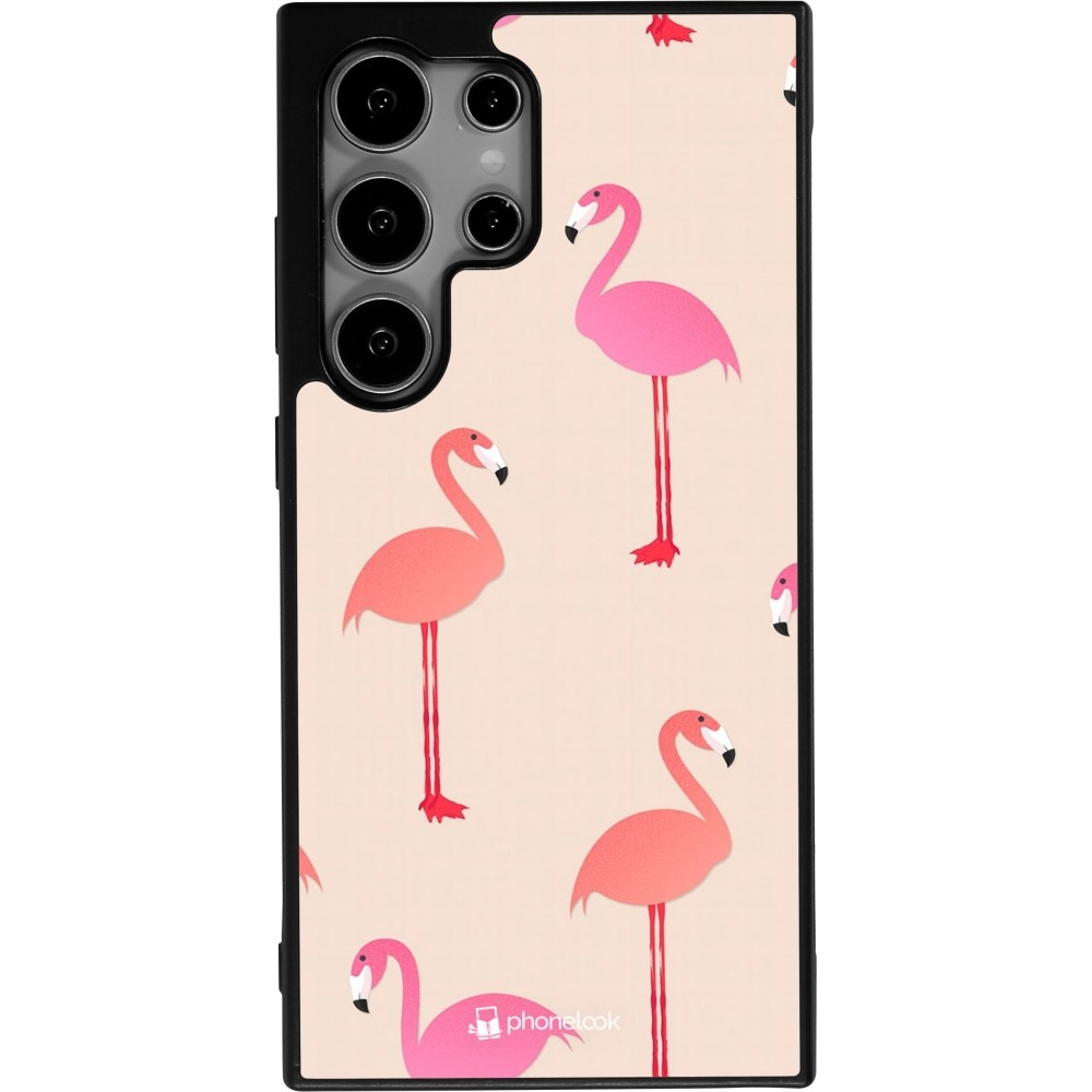 Samsung Galaxy S24 Ultra Case Hülle - Silikon schwarz Pink Flamingos Pattern