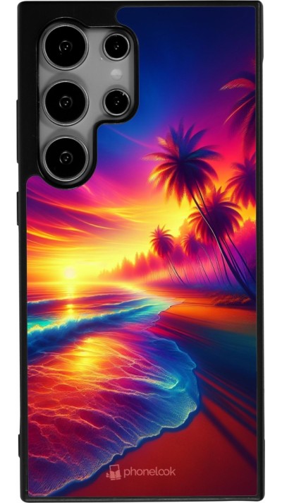 Samsung Galaxy S24 Ultra Case Hülle - Silikon schwarz Strand Sonnenuntergang auffällig