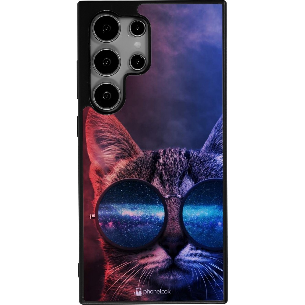 Samsung Galaxy S24 Ultra Case Hülle - Silikon schwarz Red Blue Cat Glasses