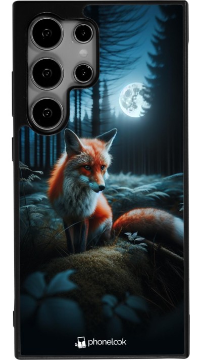 Coque Samsung Galaxy S24 Ultra - Silicone rigide noir Renard lune forêt