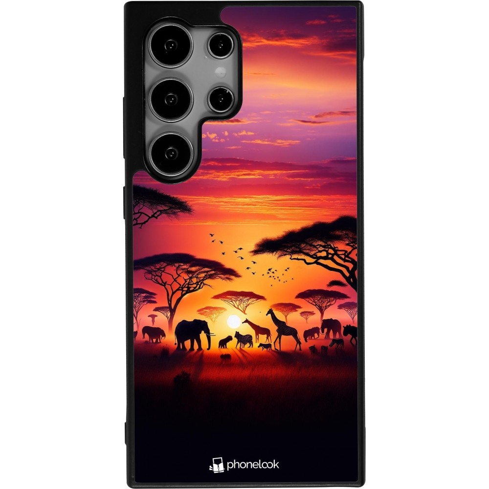 Samsung Galaxy S24 Ultra Case Hülle - Silikon schwarz Safari Sonnenuntergang Wildtiere