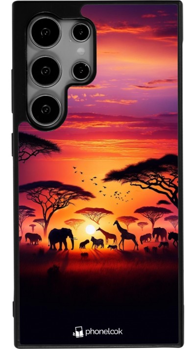 Samsung Galaxy S24 Ultra Case Hülle - Silikon schwarz Safari Sonnenuntergang Wildtiere