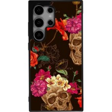 Samsung Galaxy S24 Ultra Case Hülle - Silikon schwarz Skulls and flowers