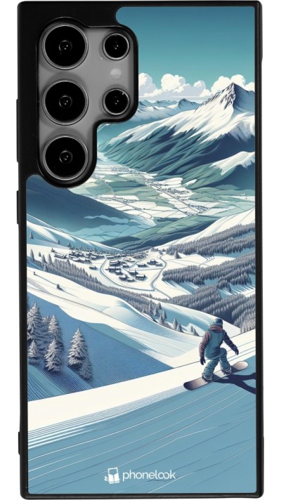 Samsung Galaxy S24 Ultra Case Hülle - Silikon schwarz Snowboarder Berg