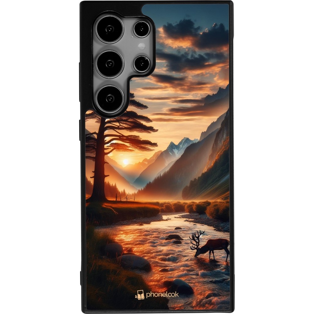 Samsung Galaxy S24 Ultra Case Hülle - Silikon schwarz Tal Sonnenuntergang Hirsch Baum