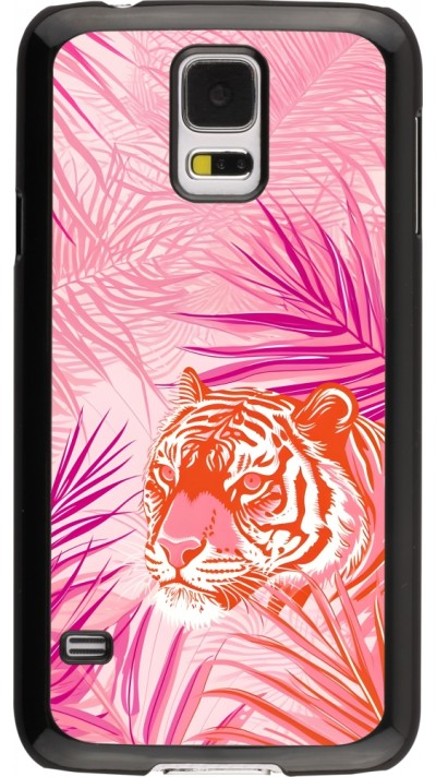 Coque Samsung Galaxy S5 - Tigre palmiers roses