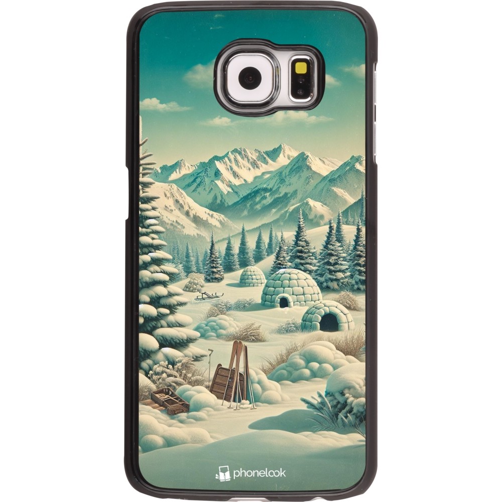 Samsung Galaxy S6 Case Hülle - Vintage Schneebedeckter Berg Iglu