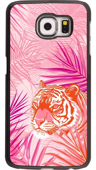 Coque Samsung Galaxy S6 edge - Tigre palmiers roses