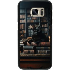 Samsung Galaxy S7 Case Hülle - Katze Bücher dunkel