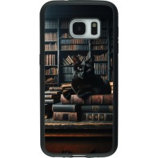 Samsung Galaxy S7 Case Hülle - Silikon schwarz Katze Bücher dunkel