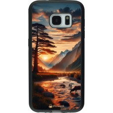 Samsung Galaxy S7 Case Hülle - Silikon schwarz Tal Sonnenuntergang Hirsch Baum