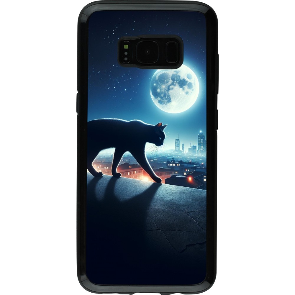 Samsung Galaxy S8 Case Hülle - Hybrid Armor schwarz Schwarze Katze unter dem Vollmond